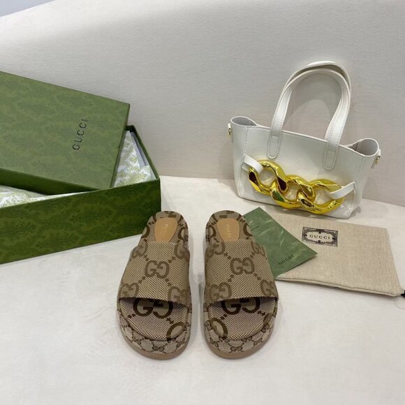 Gucci Monogram Maxi GG Angelina Platform Slide Sandals - Picture 1 of 8